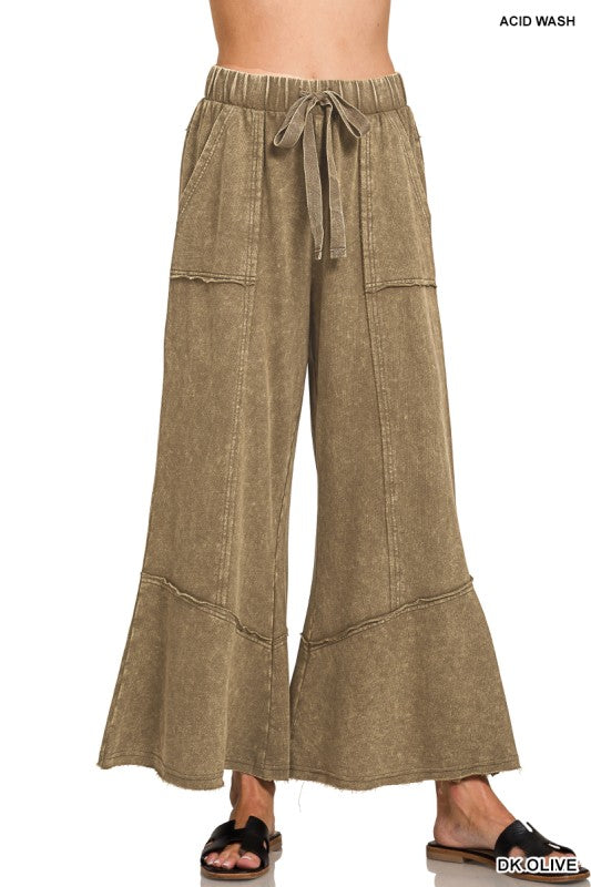 Acid Wash Wide Leg Cargo Pants