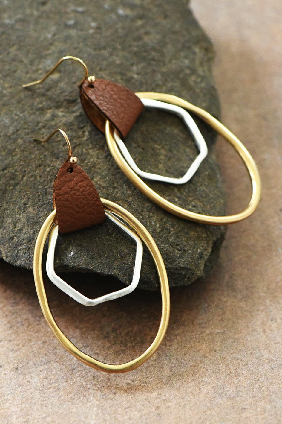 Oval Drop earrings with Leather Accent