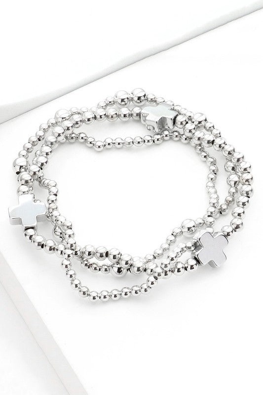 Cross Beaded Stretch Bracelet Stacks