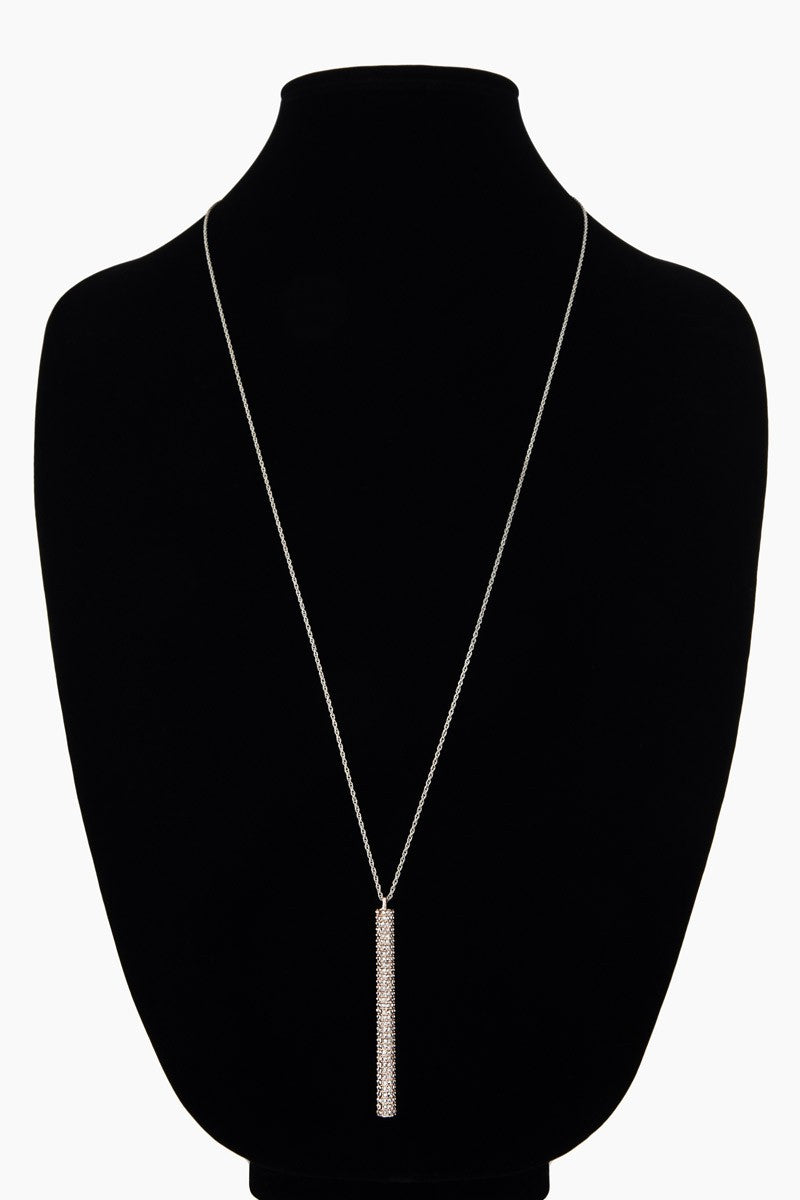 Long Pave Crystal Bar Necklace
