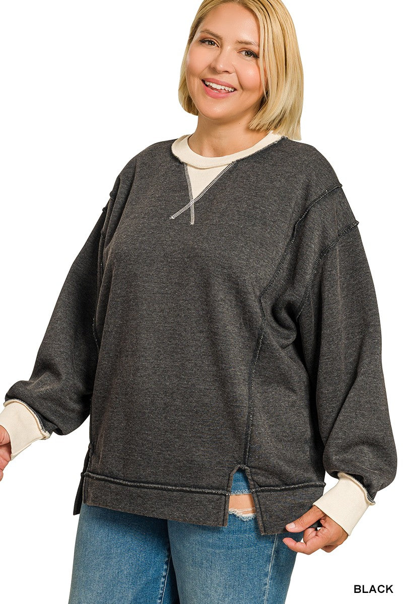Two Tone Split Front Sweatshirt Plus