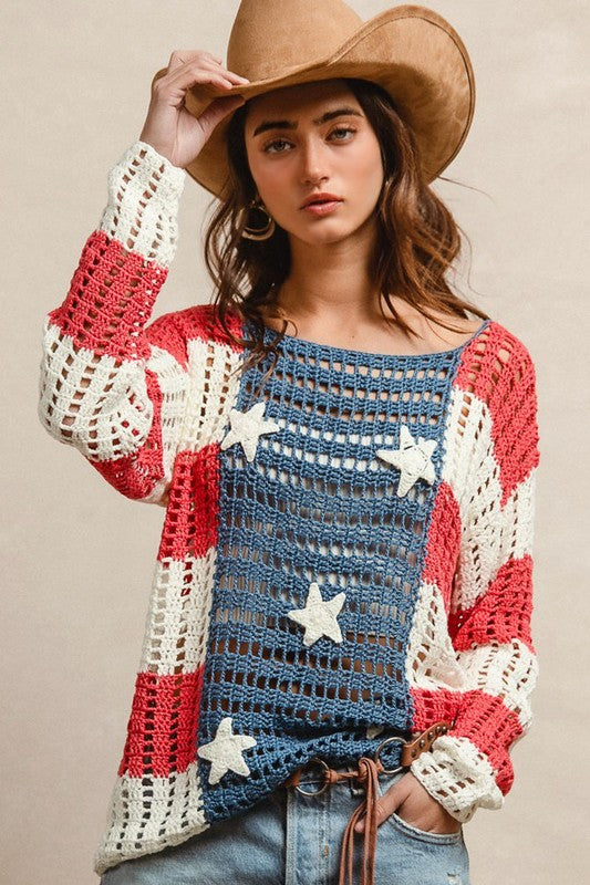 Crocheted Star Patch Sweater