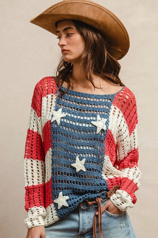 Crocheted Star Patch Sweater