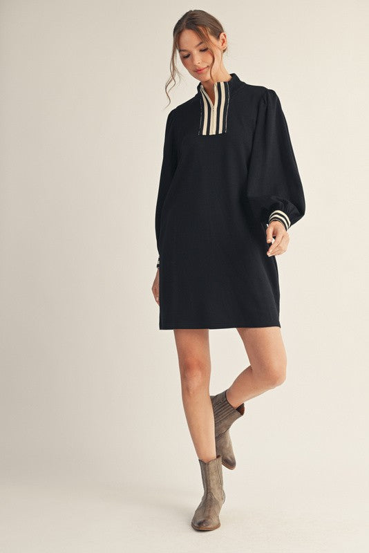 Black dress with stripe detail