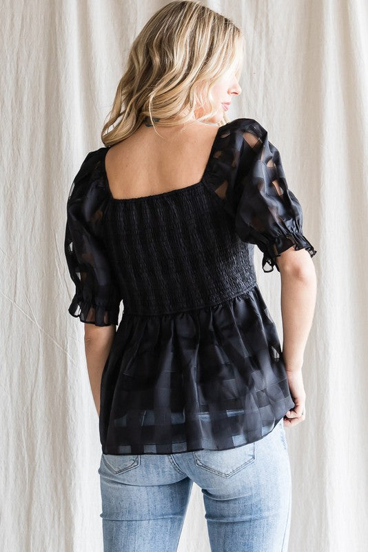 Black Check Peplum Top
