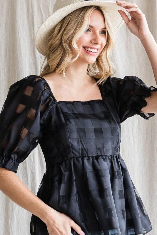 Black Check Peplum Top