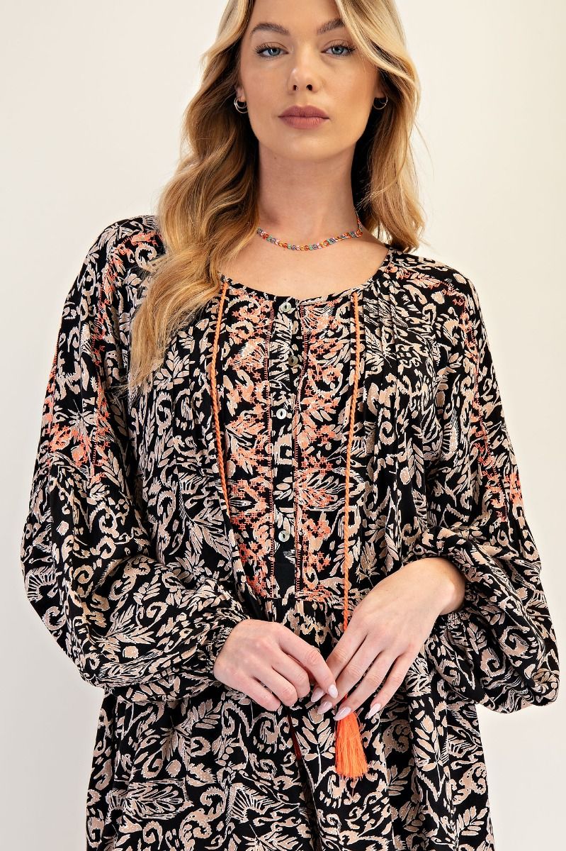 Embroidered Scroll Dress