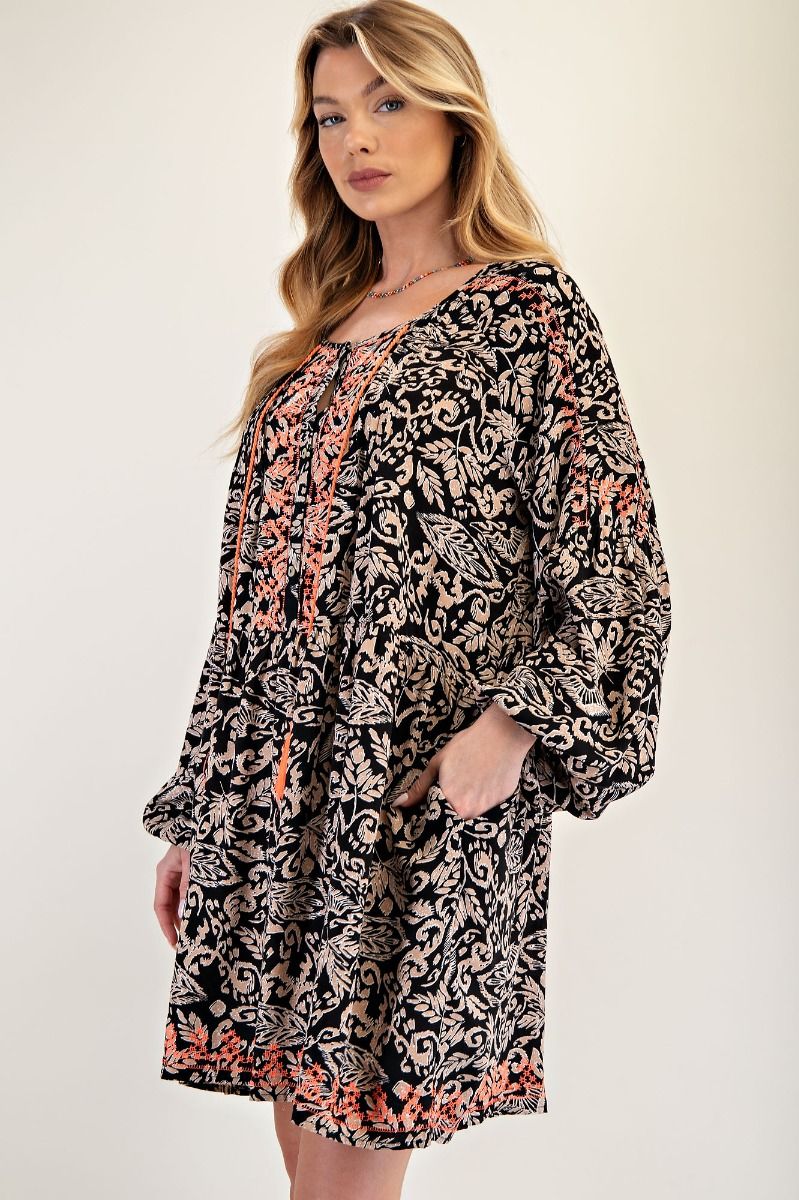 Embroidered Scroll Dress