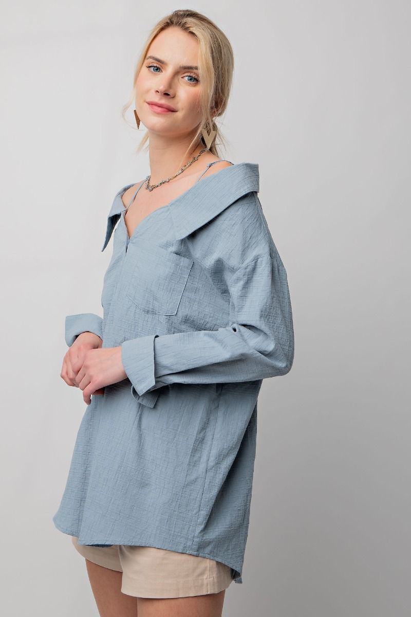 Off Shoulder Button Down Top