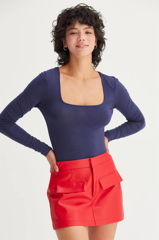 Long Sleeved Bodysuit Square Neck