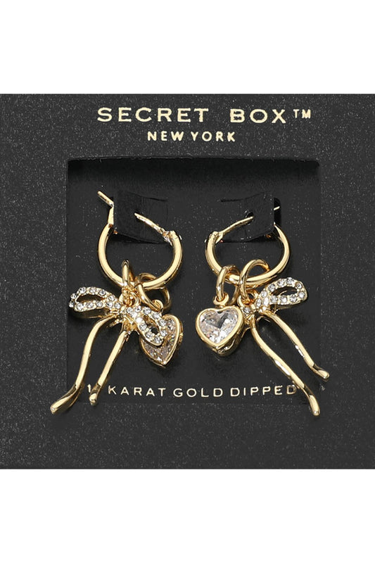 Bow heart Drop Hoop Earrings