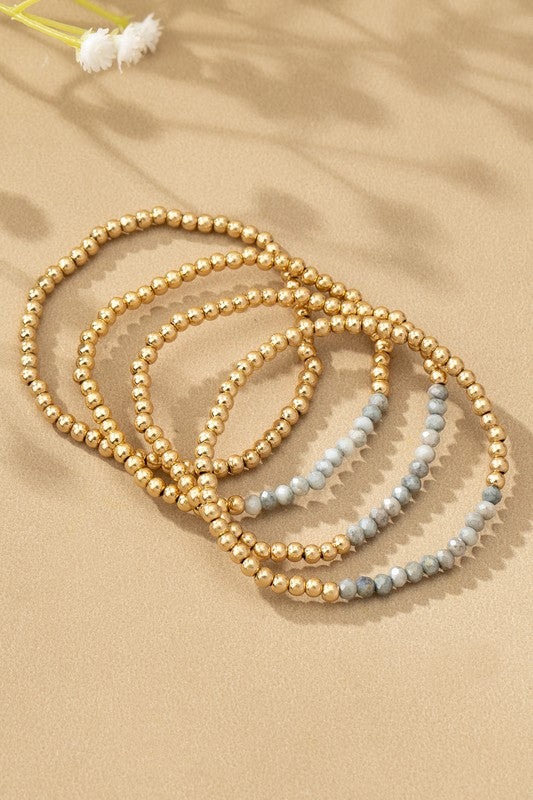 Gold and Glass Stack Bead Bracelets