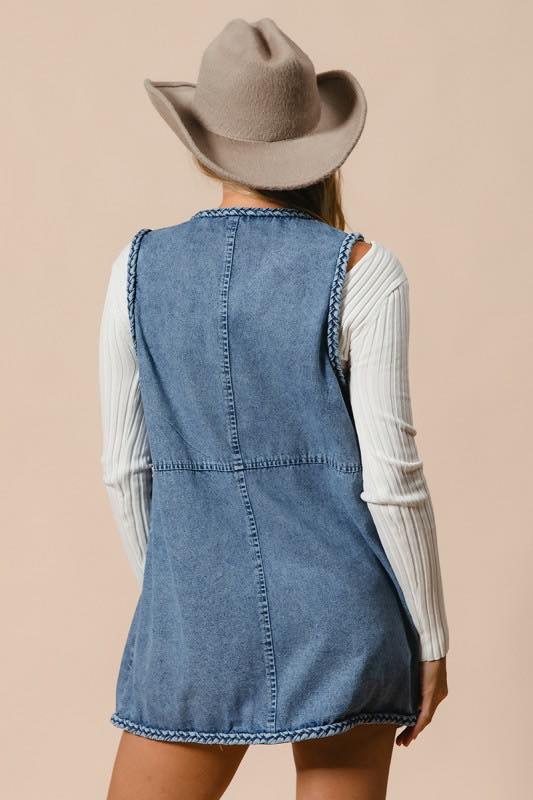 Braided Denim Western Vest