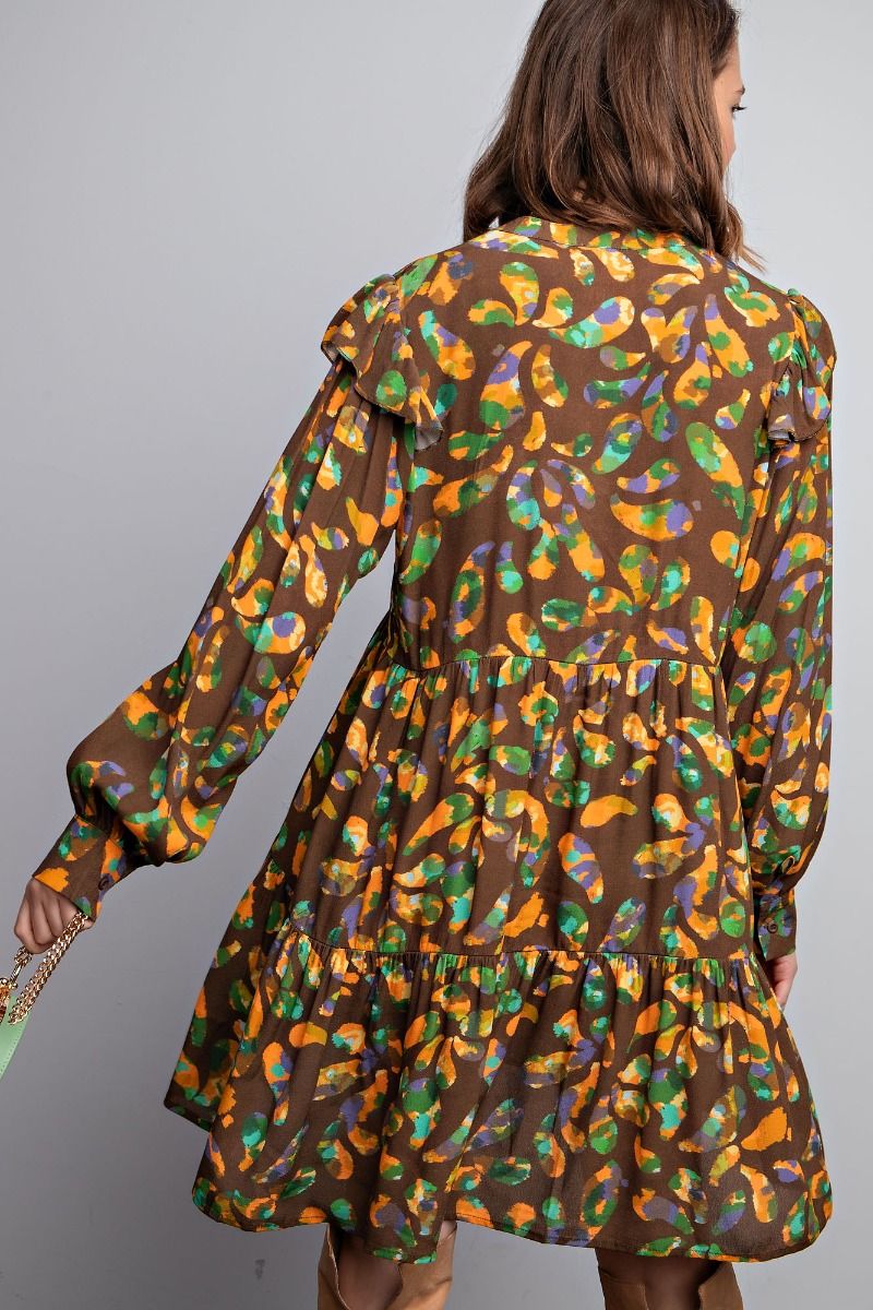 Brown Floral Tiered Dress