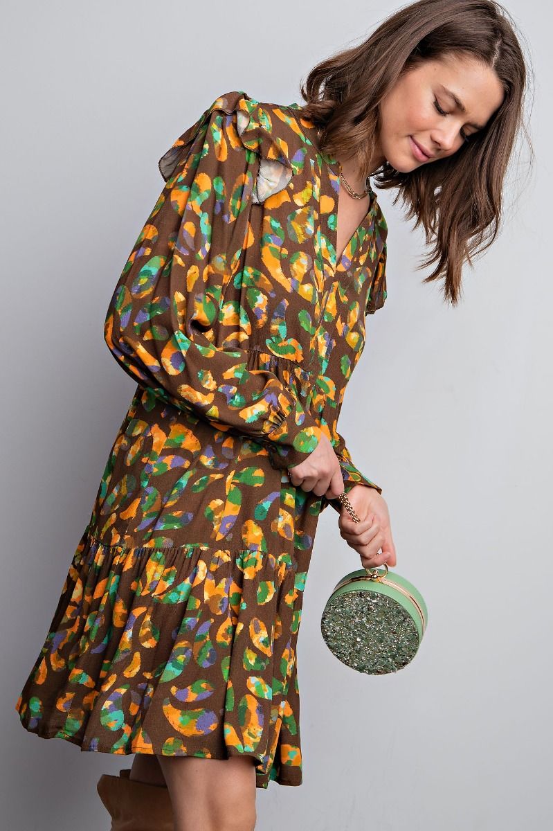 Brown Floral Tiered Dress