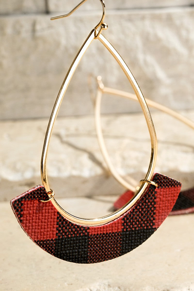 Buffalo Plaid teardrop hoop earrings