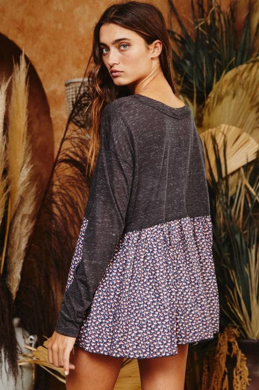 Charcoal Babydoll Top