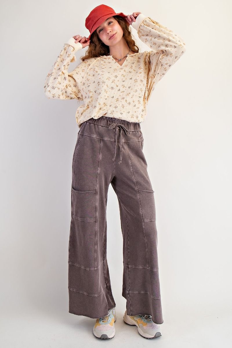 Wide Leg Cargo Mineral Washed Pants