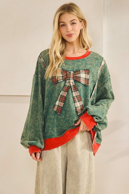 Mineral Wash Plaid Bow