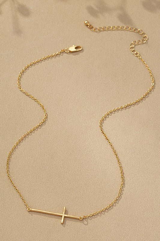 Dainty sideways cross necklace