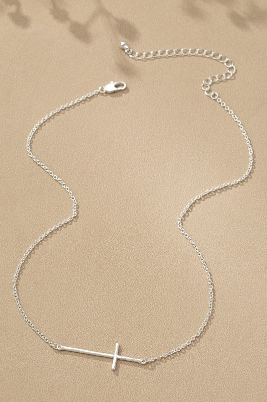 Dainty sideways cross necklace