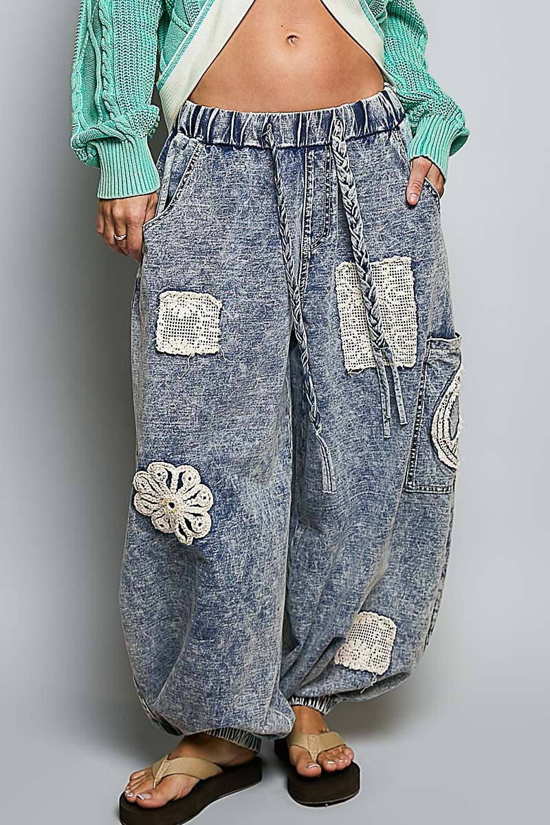 Denim Lace applique Jogger