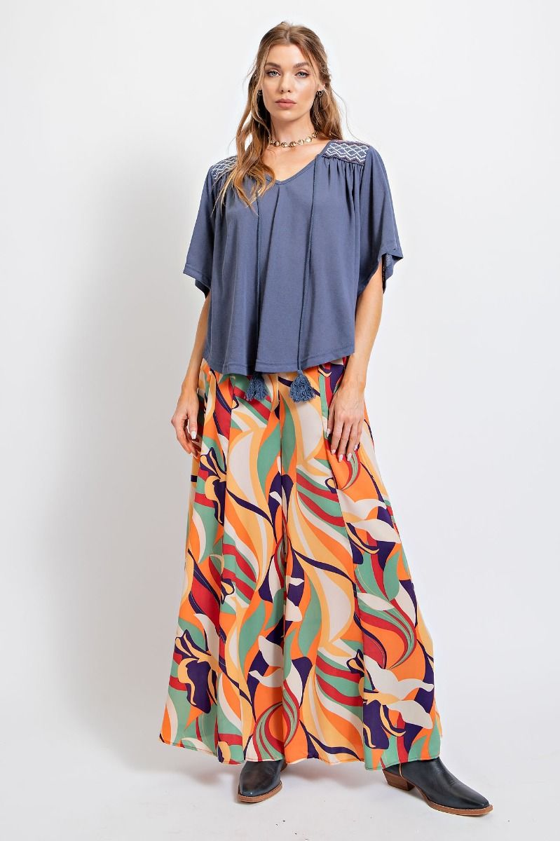 Denim Embroidered Top