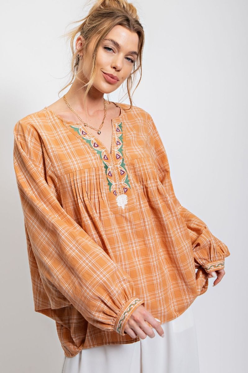 Plaid Batwin Top