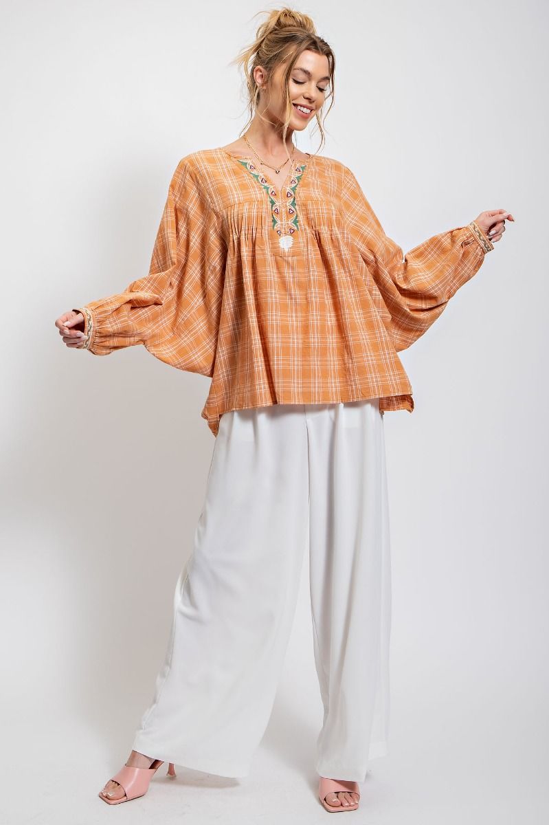 Plaid Batwin Top