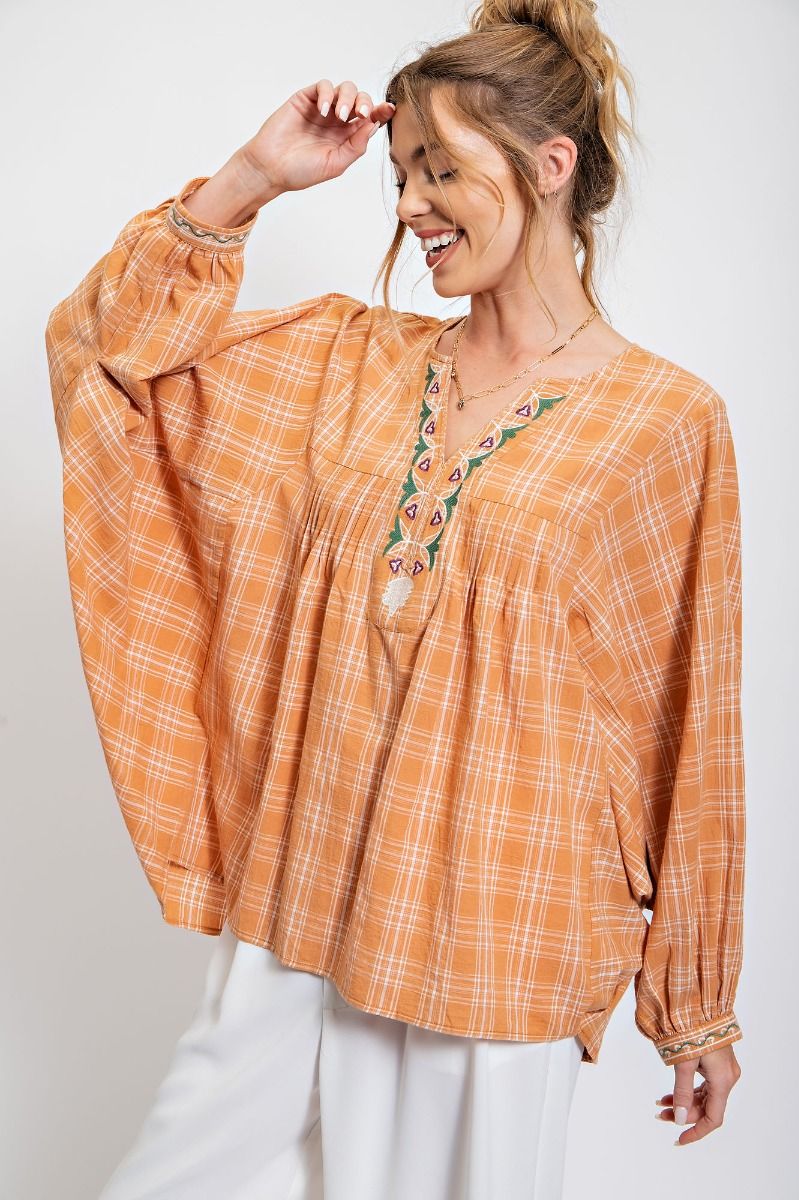 Plaid Batwin Top