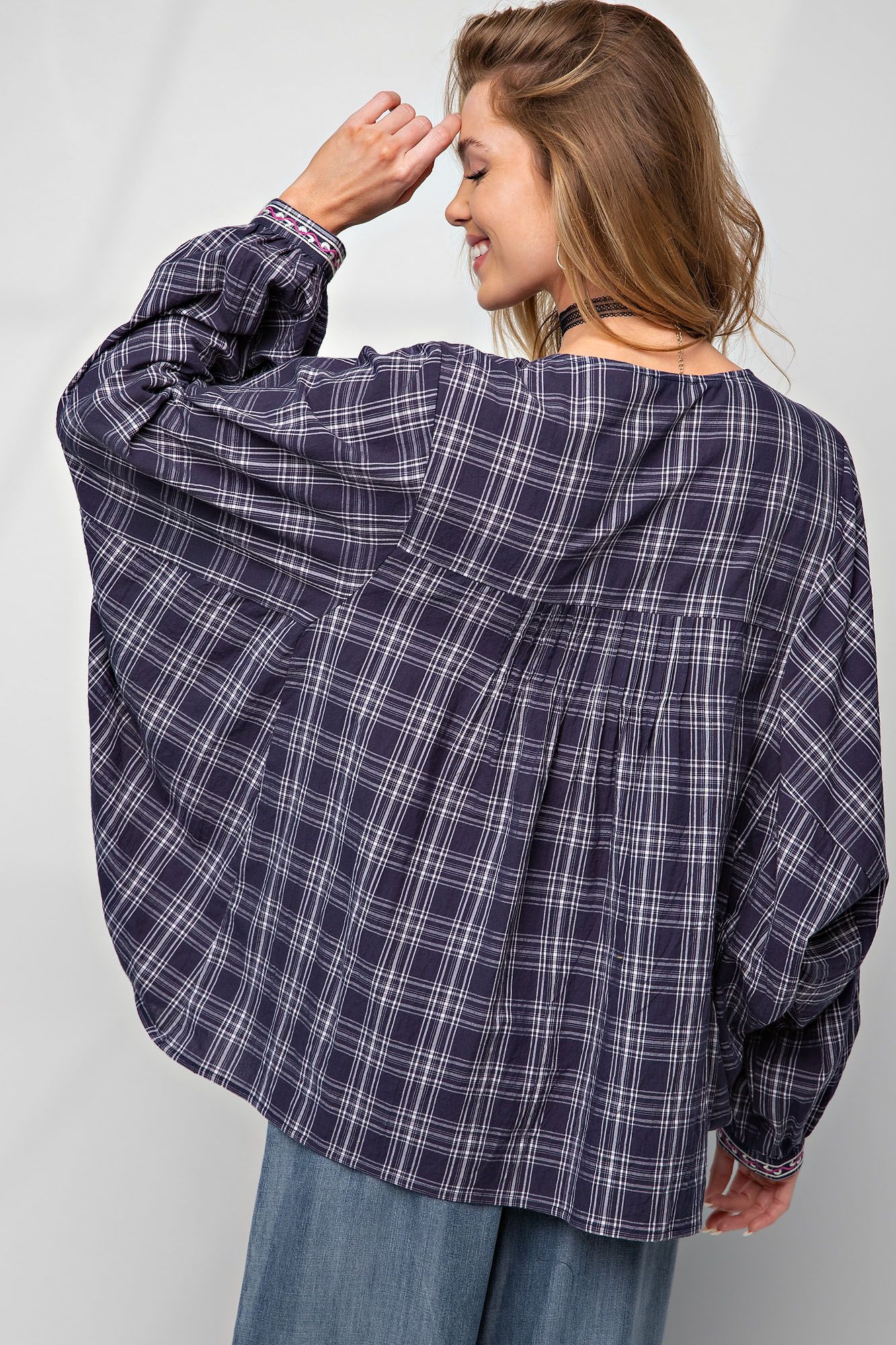 Plaid Batwin Top