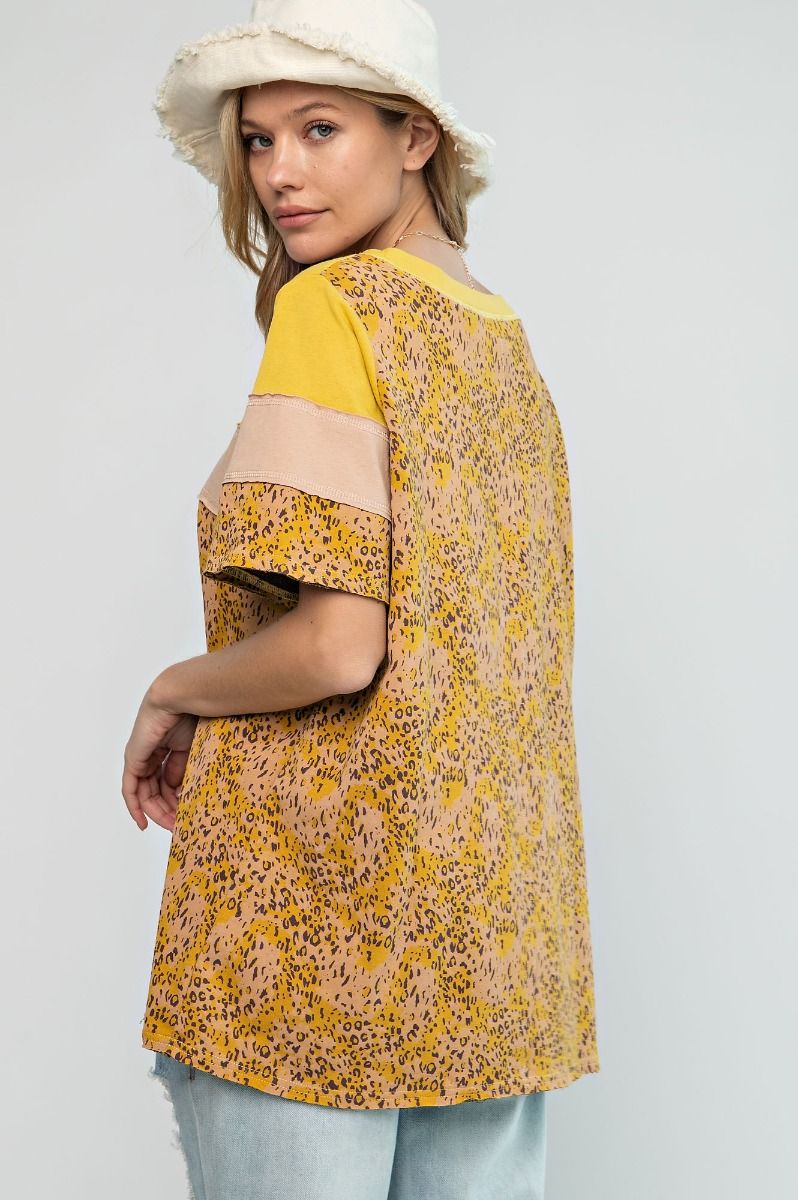 Color block Leopard tee