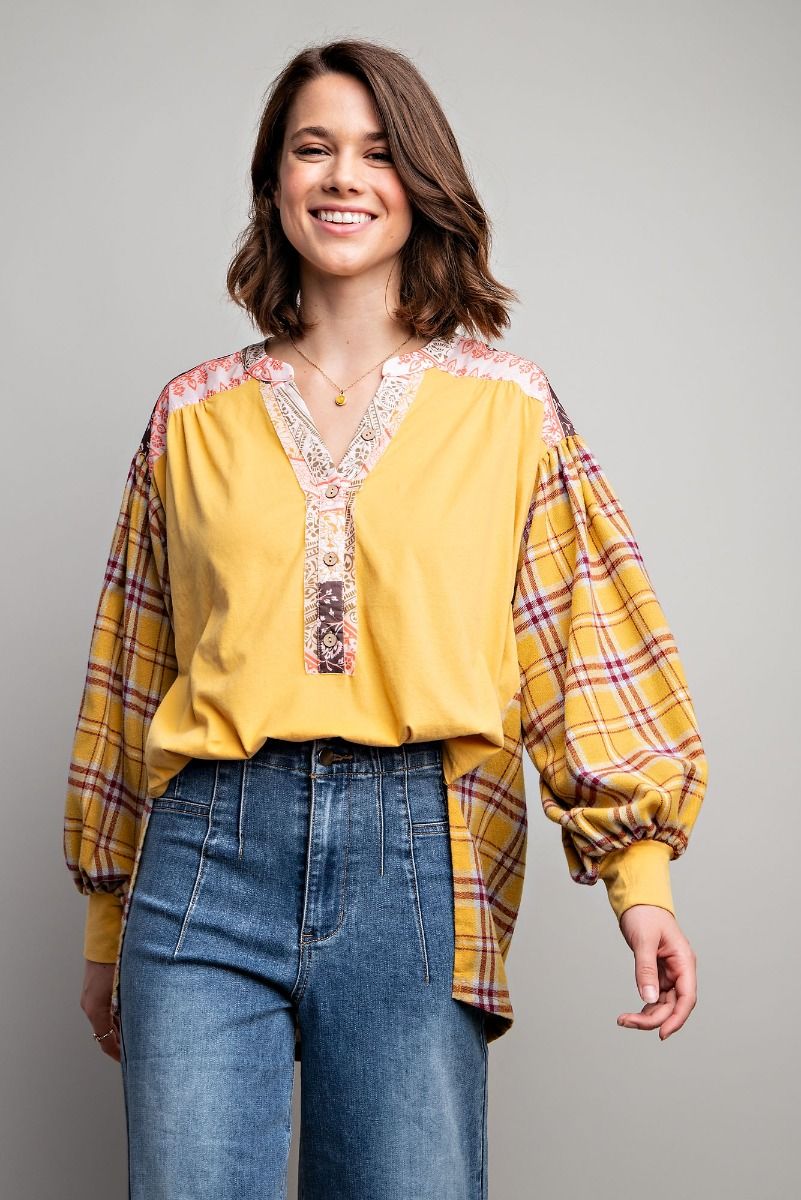 Plaid Patchwork Henley