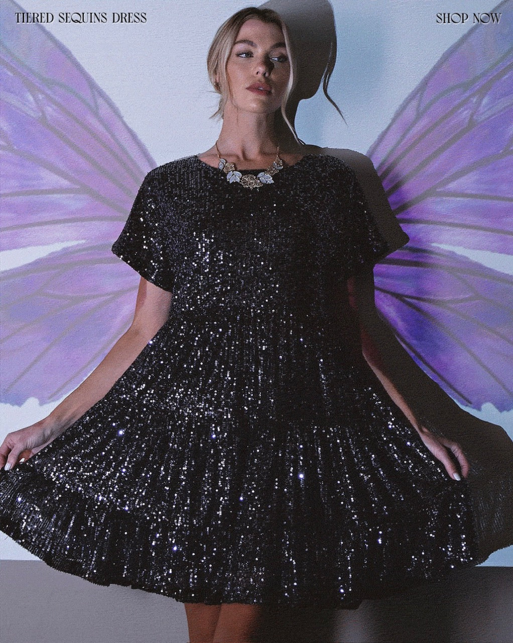 Sequin Tiered Swing Dress