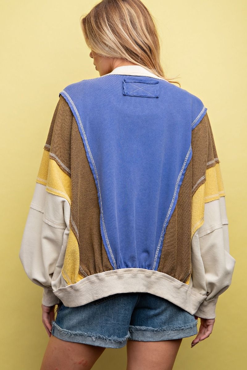 Mixed Fabric Zip-up Sweatshirt