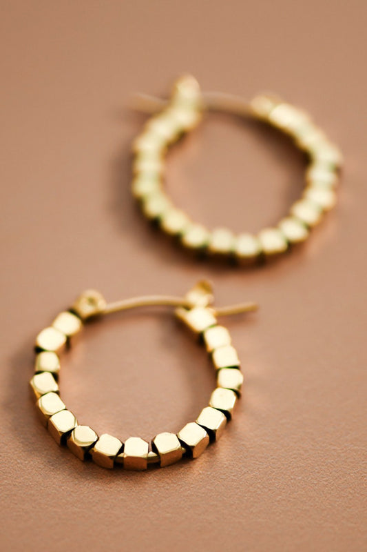 Gold square bead hoop