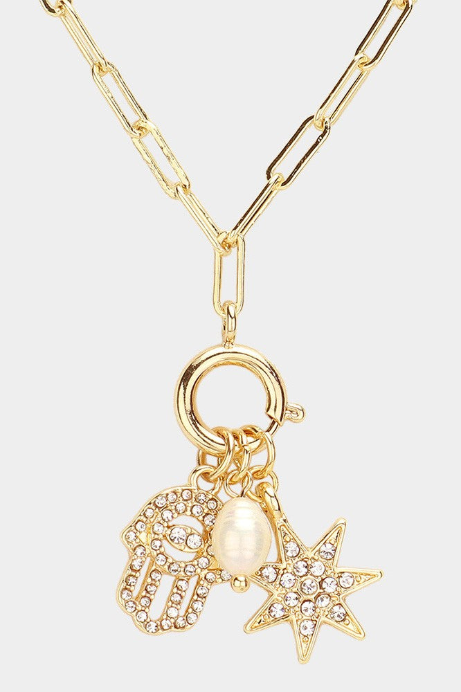 Hamsa Charm Paperclip Necklace