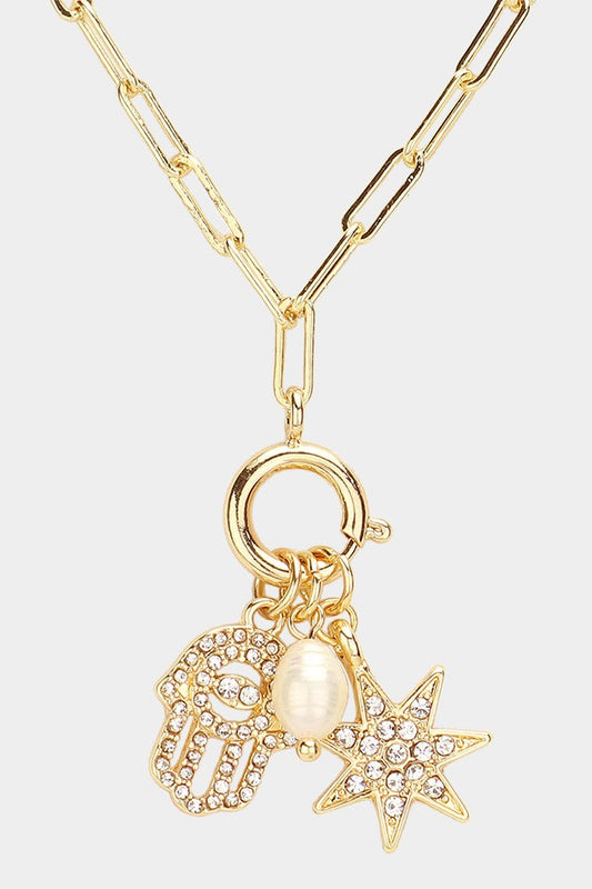 Hamsa Charm Paperclip Necklace