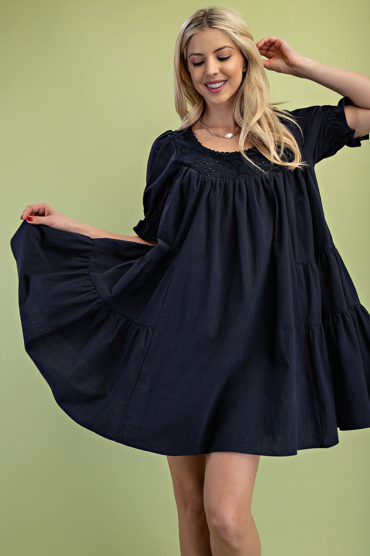 Navy tiered swing dress