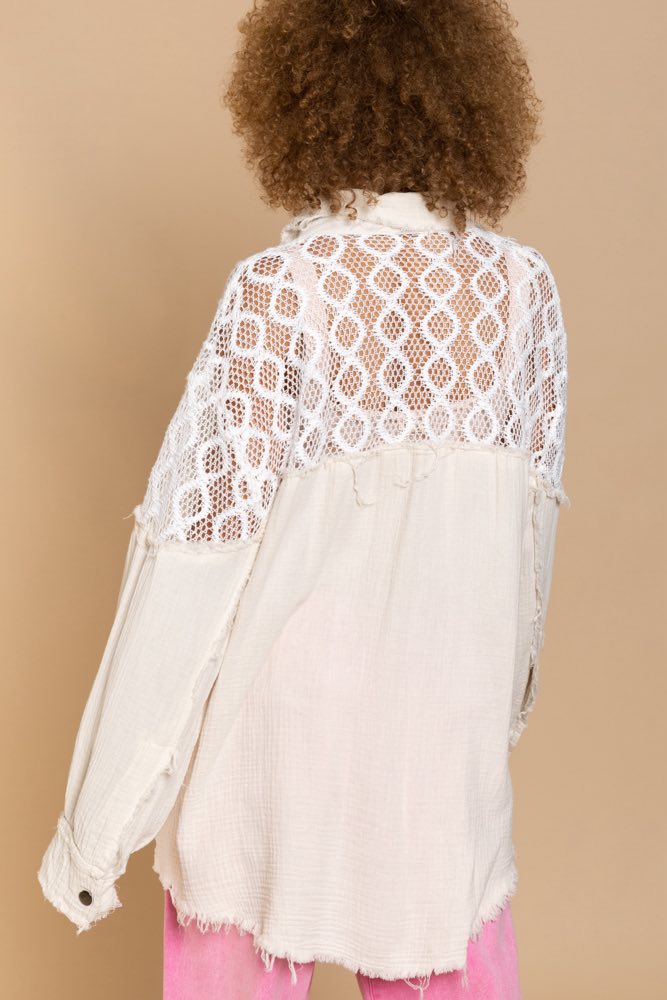 Neutral Lace Cotton Gauze Top