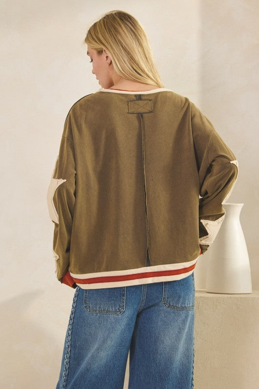 Olive Star Sleeve Top