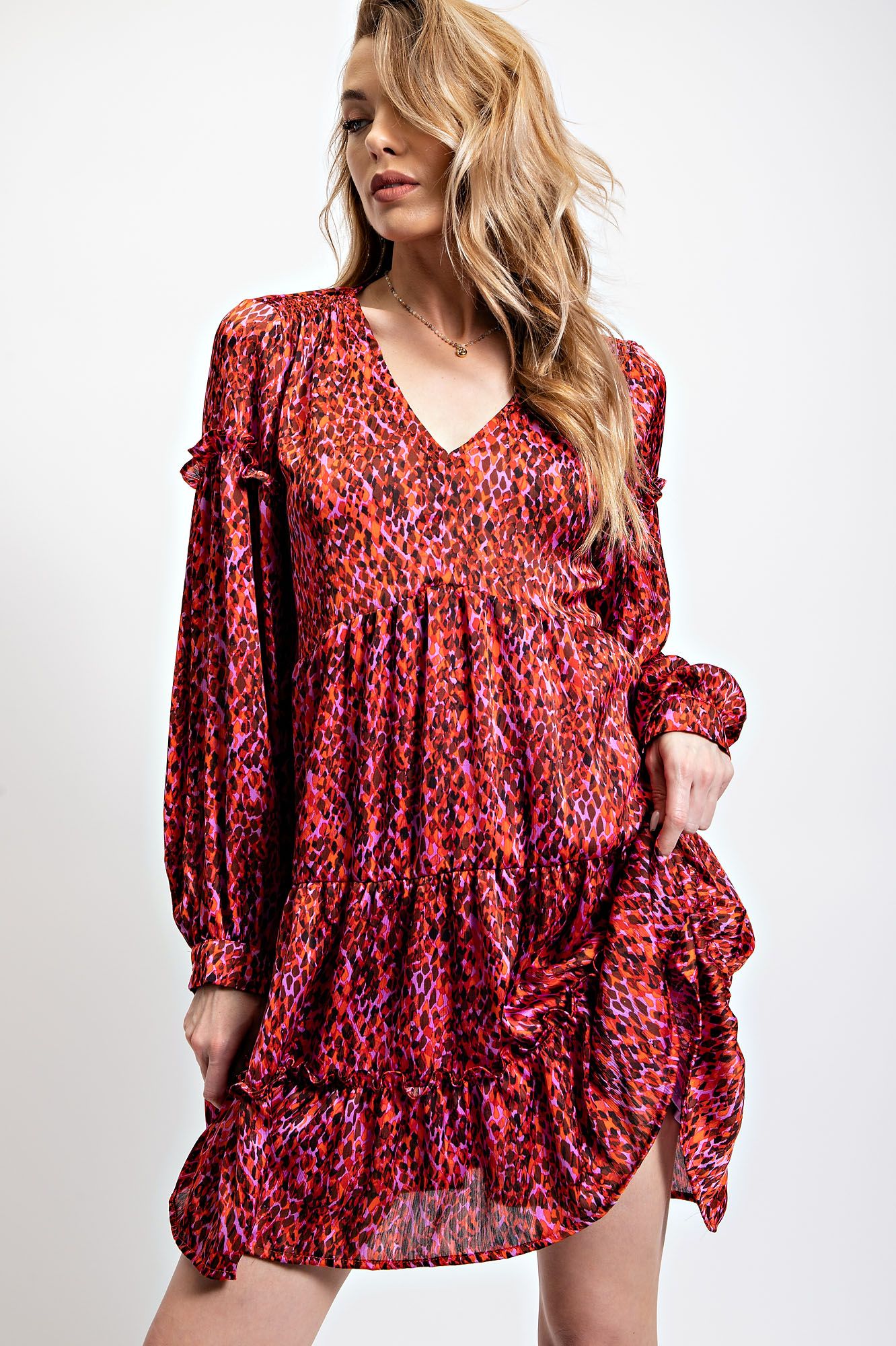 Bright Leopard Ruffled Dress