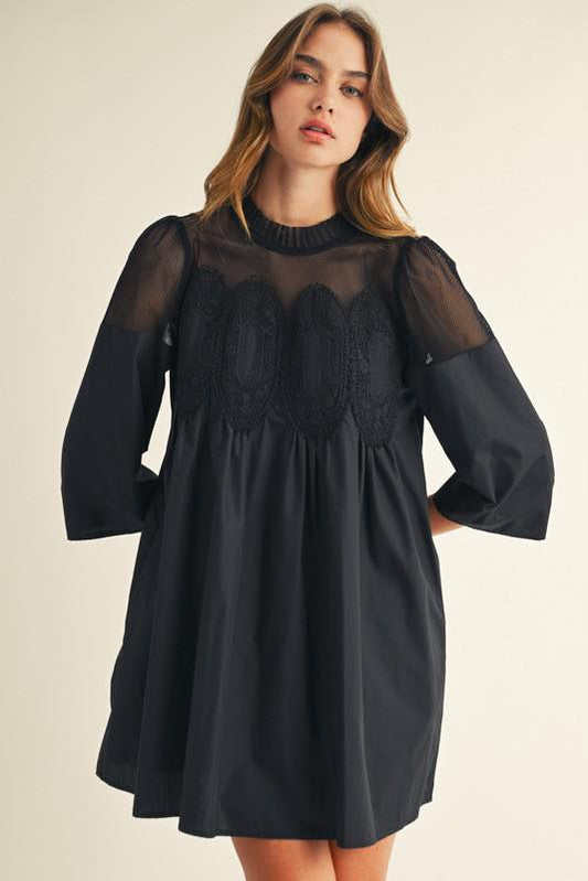 Crocheted Detail Babydoll Dress