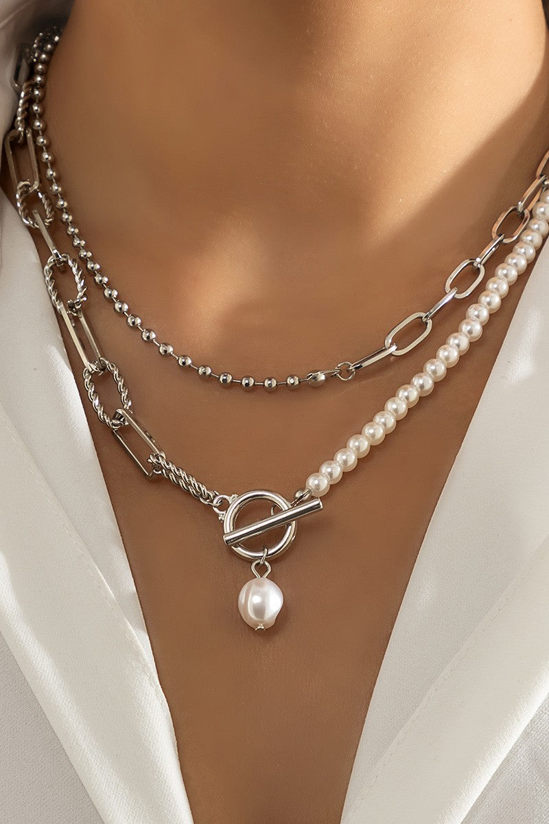 Double Strand Pearl Toggle Necklace