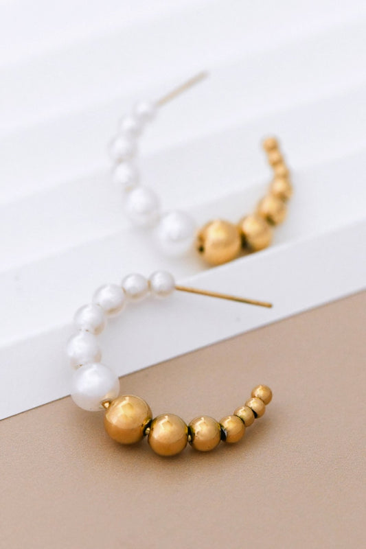 Pearl and Bead Hoop Earring