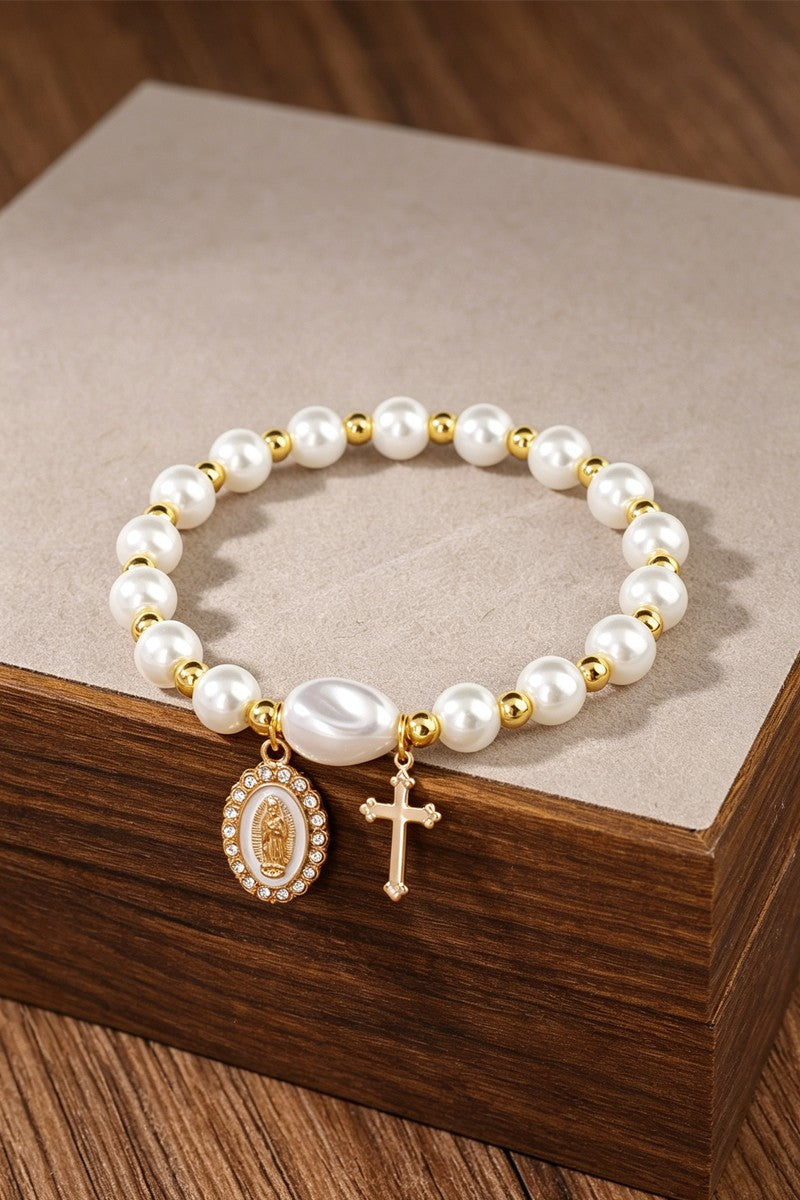 Pearl and Gold Bead Stretch Bracelet