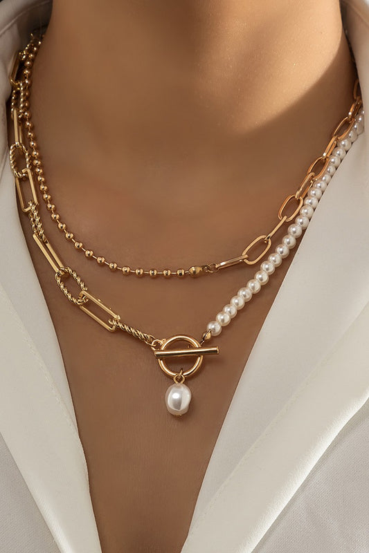 Double Strand Pearl Toggle Necklace
