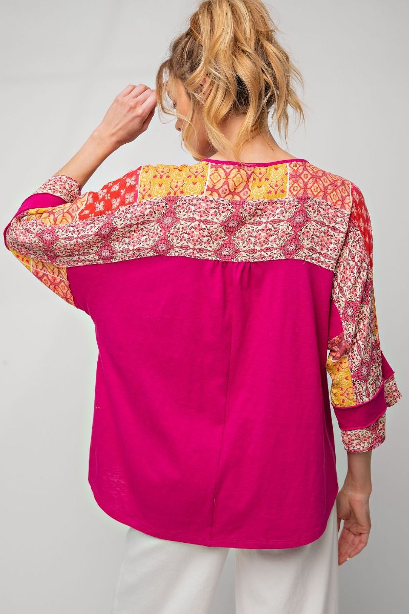 Patchwork accent top Fuchsia