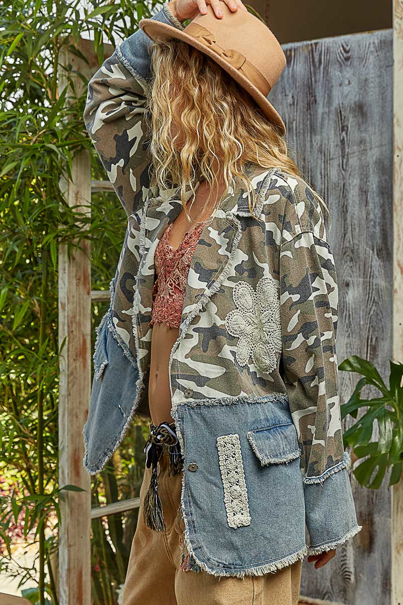 Camo Denim Blazer Jacket