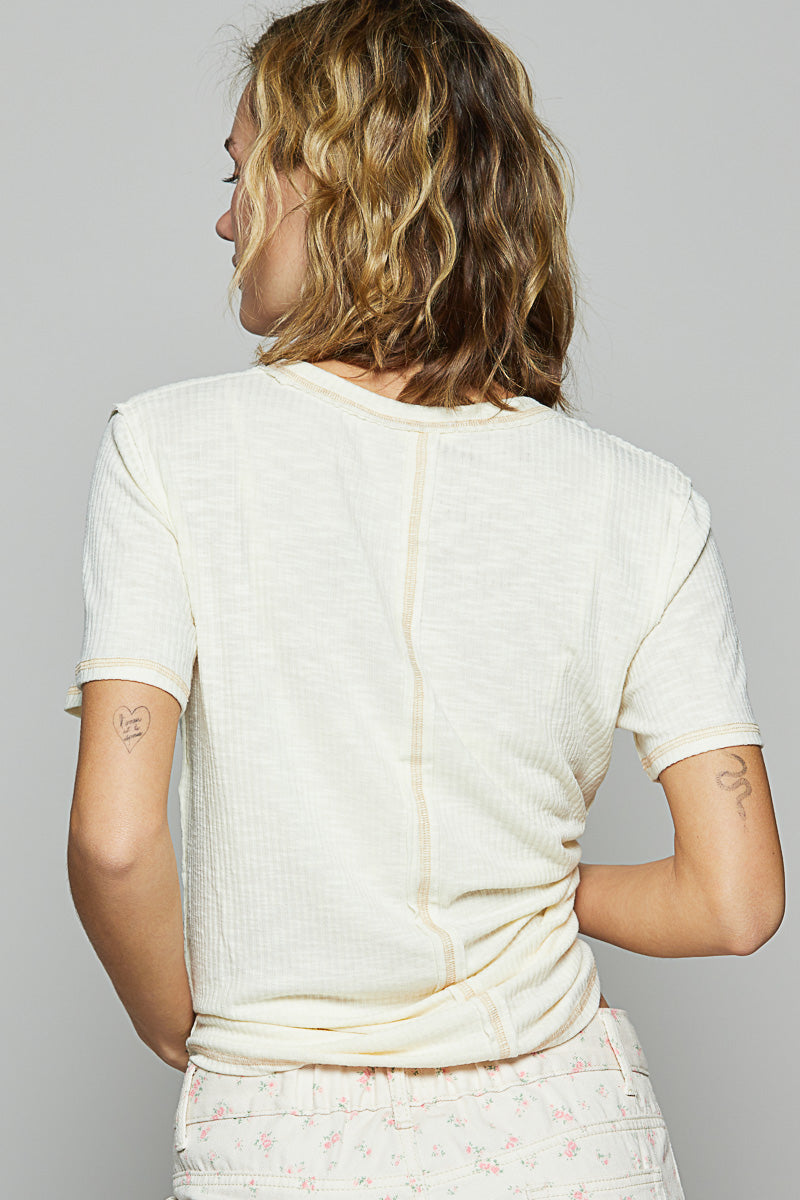 Cream Ribbed Tee